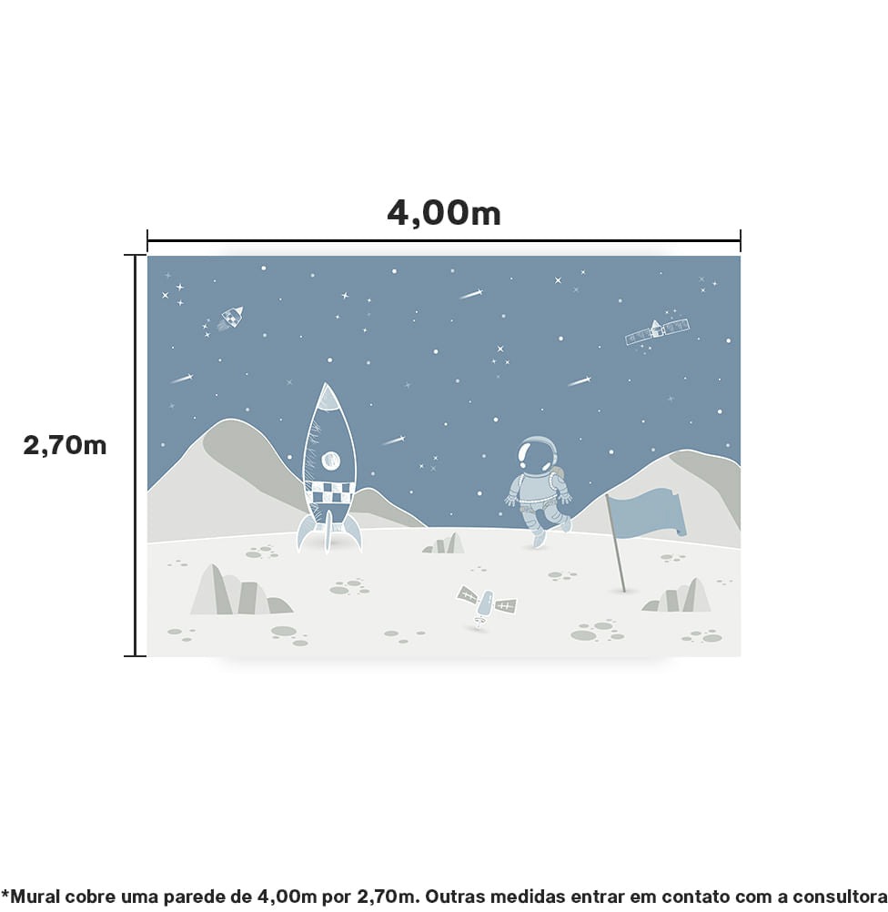Papel de Parede Adesivo Astronauta na Lua - Mural 4m x 2,70m - Bota Fora