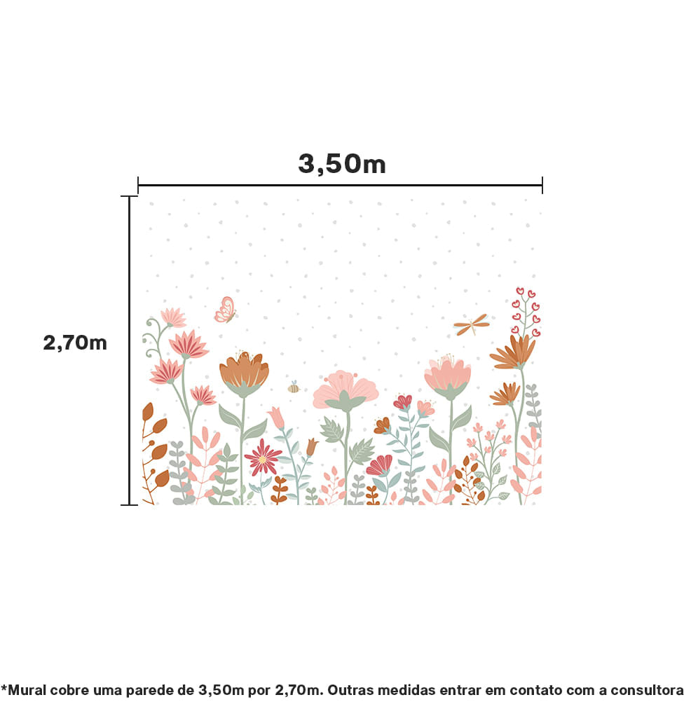 Papel de Parede Adesivo Infantil Floral Moderno Tons Terrosos - Mural 3,5m X 2,7m - Bota Fora