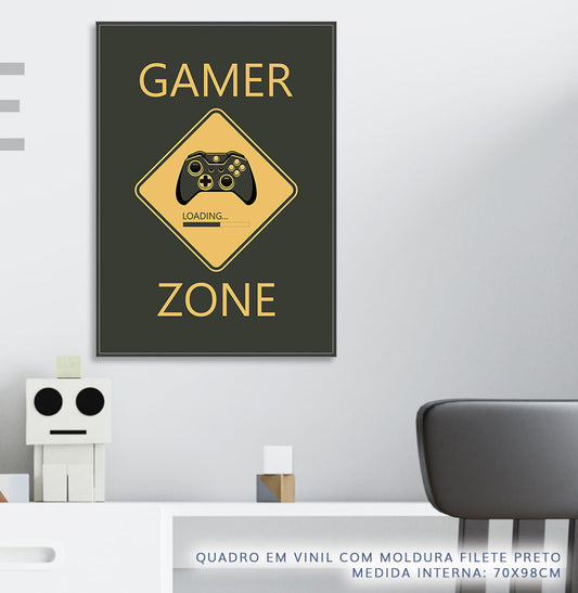 Quadro Infantil Gamer Zone Cinza - Vertical