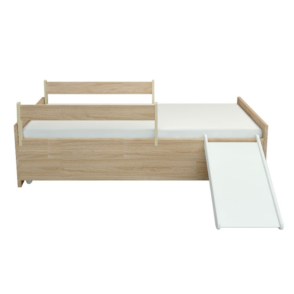 Cama Up 2 em 1 com Cama Auxiliar Carvalho e Escorregador Branco