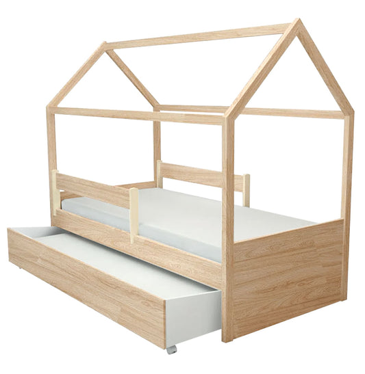 Cama com Casinha Up 2 em 1 com Cama Auxiliar - Carvalho