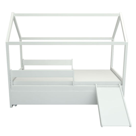 Cama com Casinha Up 2 em 1 com Cama Auxiliar e Escorregador - Branco