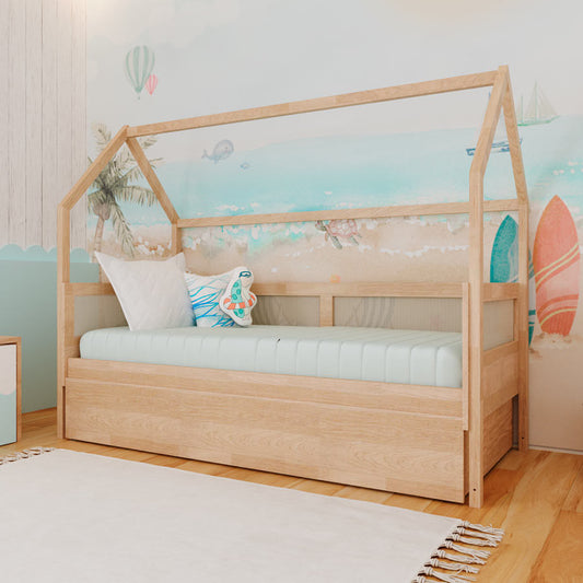 Combo Cama Sofá Haus Nature Casinha com Palha 2 em 1 com Cama Auxiliar Carvalho