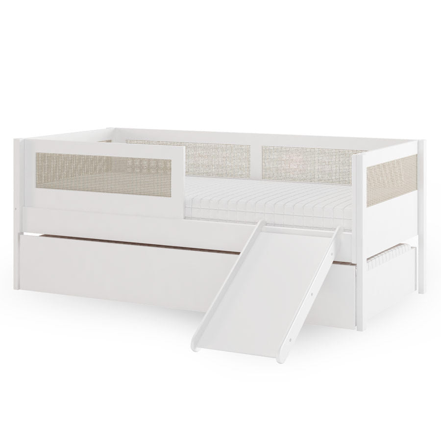 Combo Cama Sofá Haus Nature Com Palha 2 em 1 Com Cama Auxiliar e Escorregador - Branco