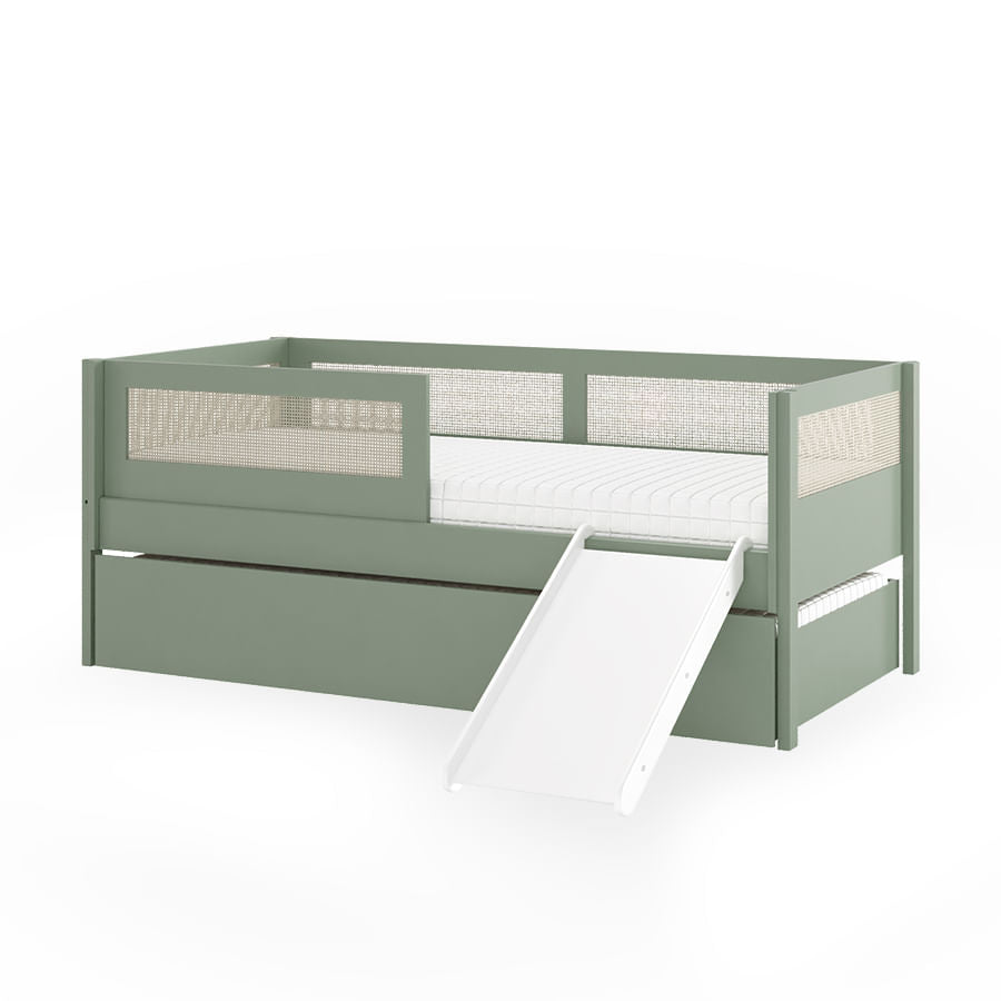 Combo Cama Sofá Haus Nature Com Palha 2 em 1 Com Cama Auxiliar e Escorregador - Verde Jardim