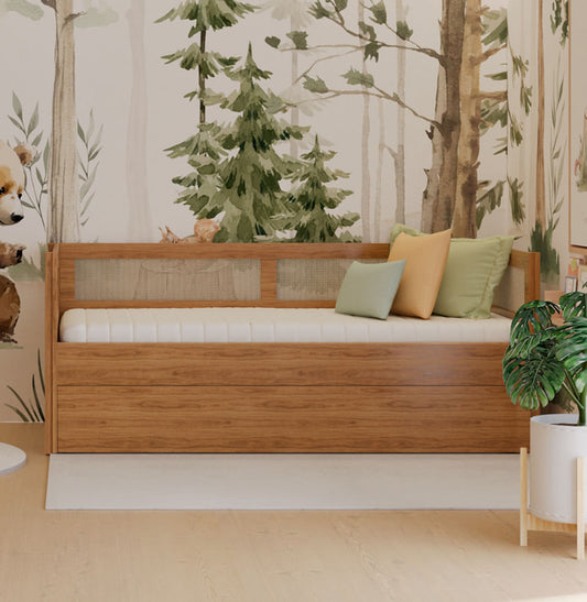 Combo Cama Sofá Haus Nature Com Palha 2 em 1 Com Auxiliar - Freijó