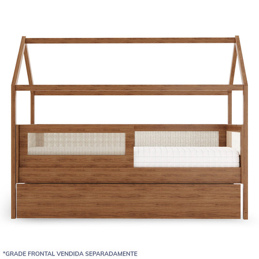 Combo Cama Sofá Haus Nature Casinha Com Palha 2 em 1 Com Cama Auxiliar - Freijó