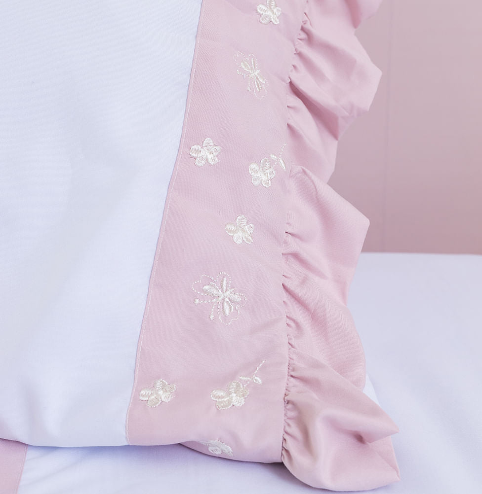 Lençol de Solteiro Flores e Borboletas 3 Peças - Rosa Nuvem