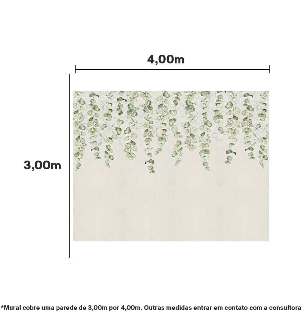 Papel de Parede Cola Infantil Jardim Suspenso Tropical Verde - Mural 4,0m x 3,0m - Bota Fora