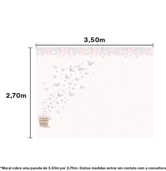 Papel de Parede Cola Infantil Borboleta Cinza Lado Esquerdo - Mural 3,50m x 2,70 - Bota Fora