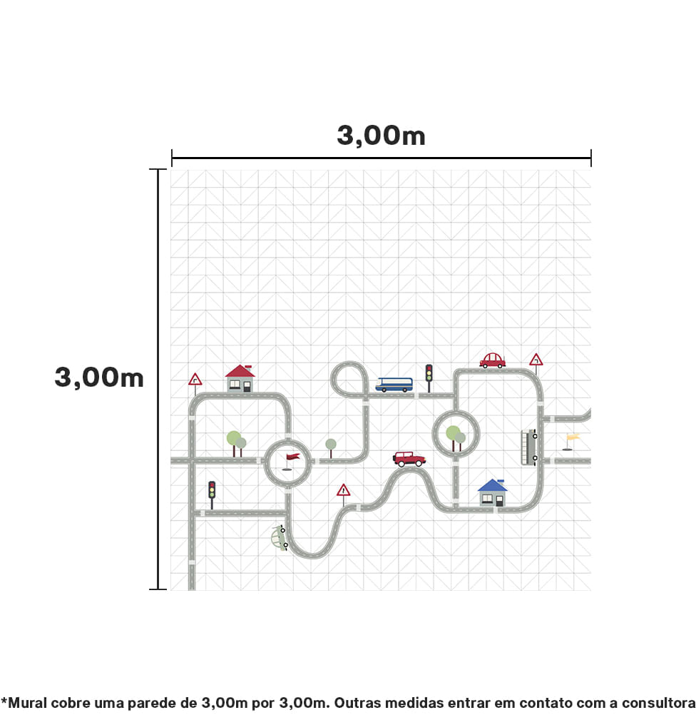 Papel de Parede Infantil Adesivo Pista - Mural 3,0m x 3,0m - Bota Fora
