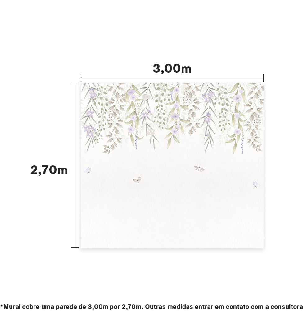 Papel de Parede Adesivo Infantil Jardim Suspenso Outono Lilás - Mural 3,0m x 2,70m - Bota Fora