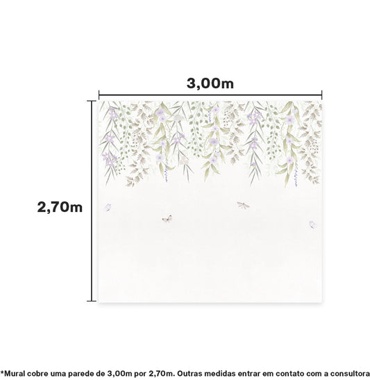 Papel de Parede Adesivo Infantil Jardim Suspenso Outono Lilás - Mural 3,0m x 2,70m - Bota Fora