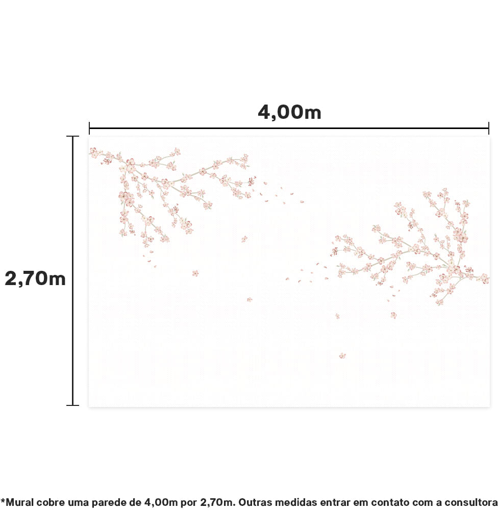 Papel de Parede Adesivo Infantil Floral Galhos Cerejeiras - Mural 4,0m x 2,70m - Bota Fora