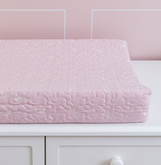 Trocador Bordado Flores e Borboletas - Rosa Nuvem