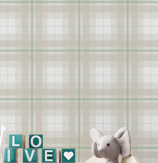 Papel de Parede Infantil Xadrez Classic Bege com Verde Menta