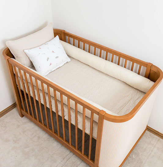 Kit Berço 5 Peças Xadrez Infinity Com Bordado Passarinho - Bege