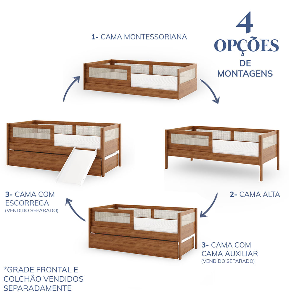 Cama Sofá Haus Nature Com Palha 2 em 1 Montessoriana - Freijó