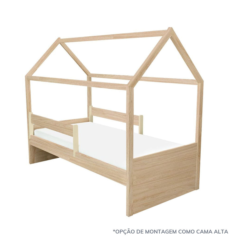 Cama Up 2 em 1 Com Casinha Montessoriana - Carvalho