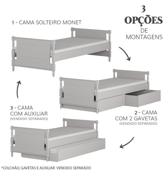 Cama Solteiro Monet - Greige