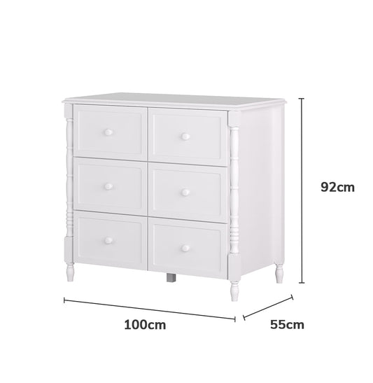 Cômoda de Bebê Monet 6 Gavetas 100cm - Branco