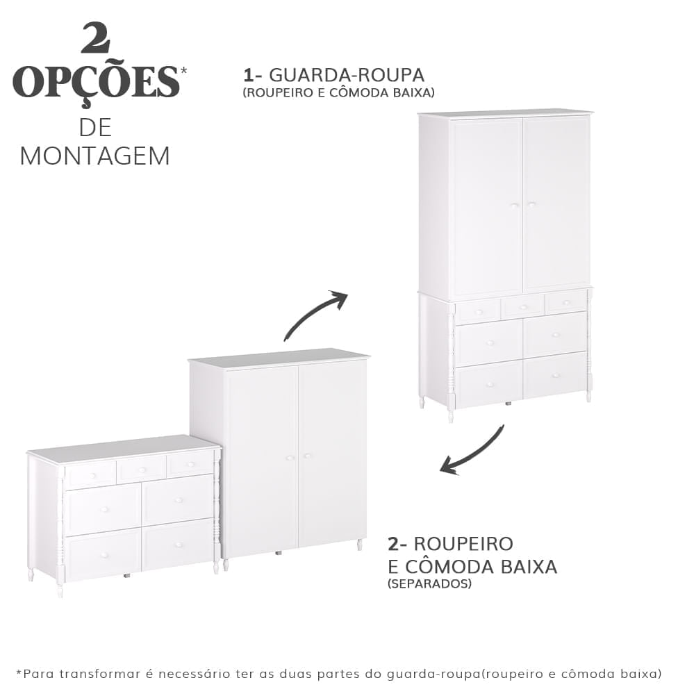 Cômoda de Bebê Monet 7 Gavetas 130cm - Branco