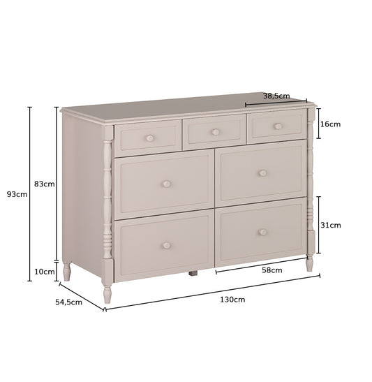 Cômoda de Bebê Monet 7 Gavetas 130cm - Greige