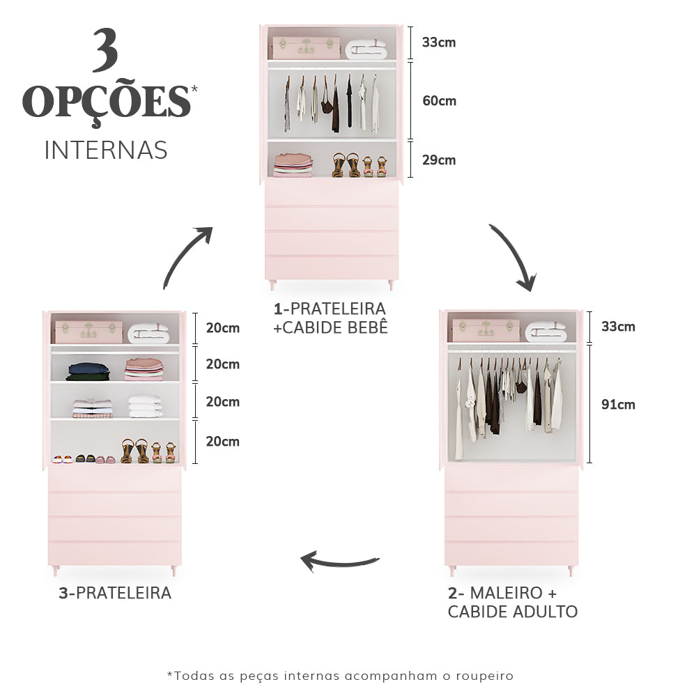 Guarda Roupa 2 em 1 Haus Nature - Rosa