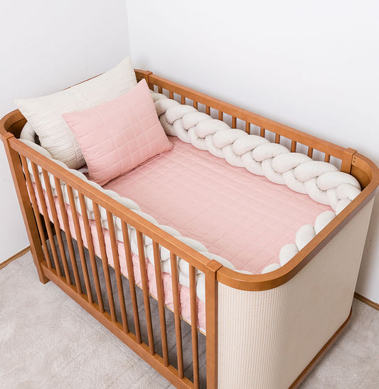 Kit Berço 5 Peças Quadradinho e Retângulo - Rosa Chá