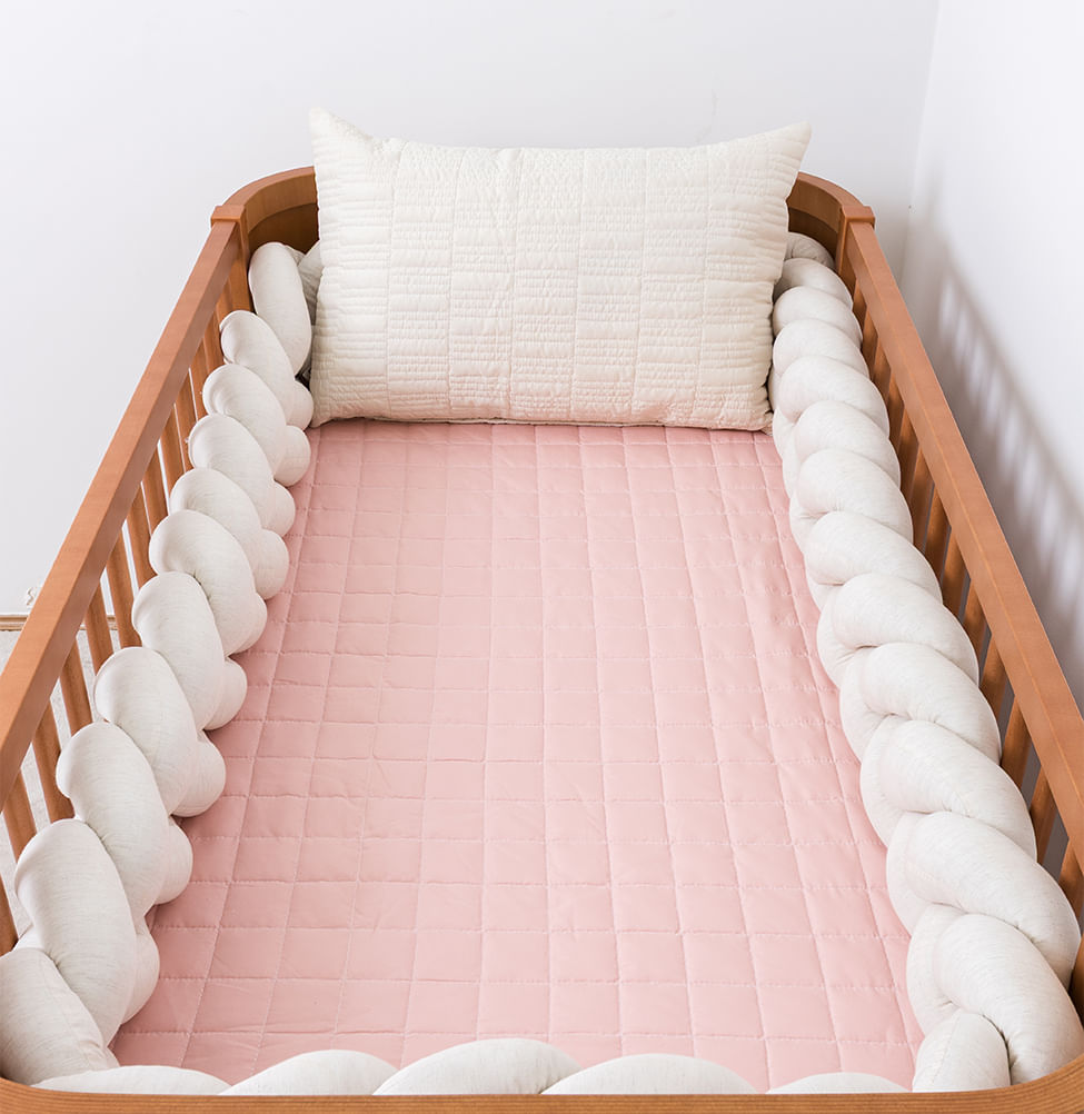 Kit Berço 5 Peças Quadradinho e Retângulo - Rosa Chá