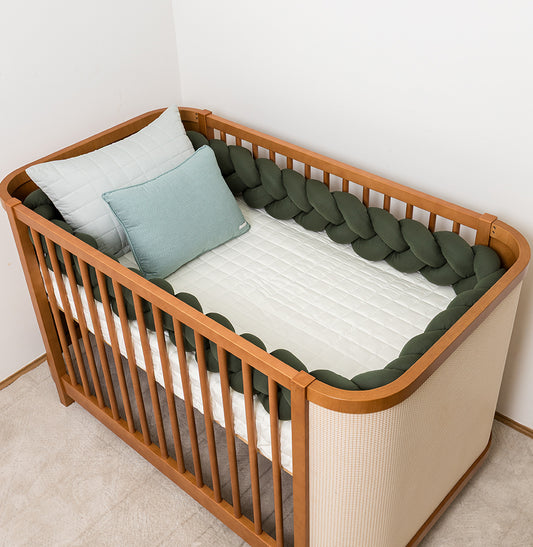 Kit Berço 5 Peças Quadradinho Xadrez - Cru e Verde