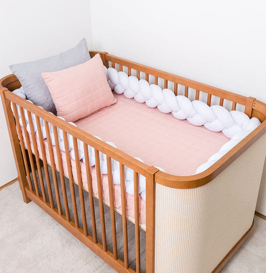 Kit Berço 5 Peças Quadradinho e Losango - Rosa Chá