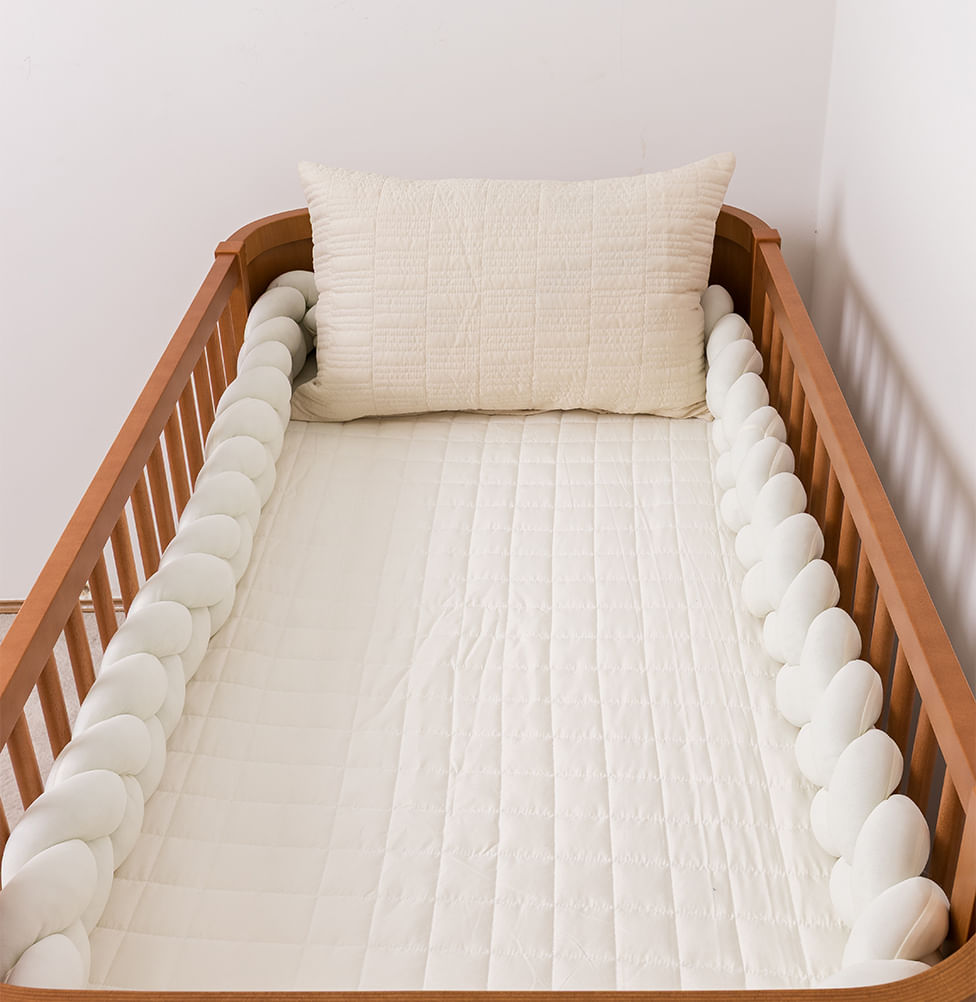 Kit Berço 5 Peças Quadradinho e Retangulo - Cru