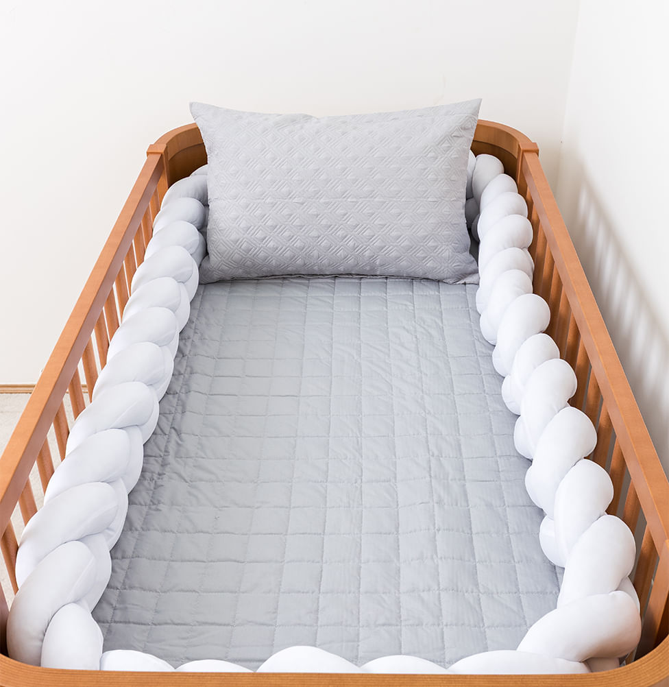 Kit Berço 5 Peças Quadradinho e Losango - Cinza e Branco