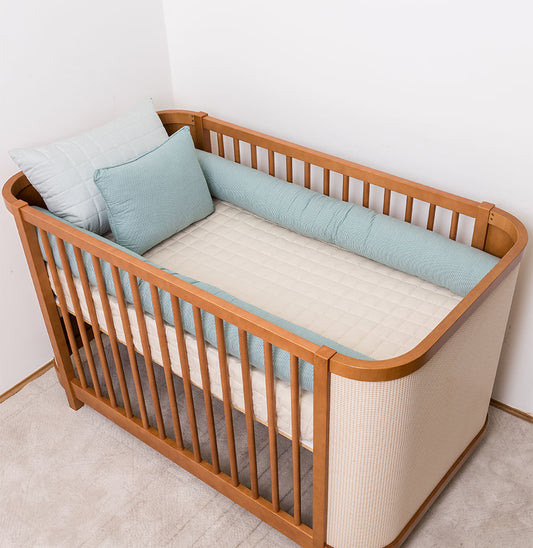 Kit Berço 5 Peças Quadradinho Xadrez - Verde e Bege