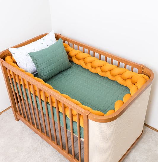 Kit Berço 5 Peças Quadradinho com Bordado Ramos - Verde Seco