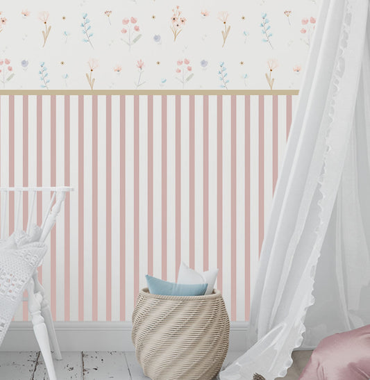 Papel de Parede Infantil Floral com Listras Candy - Mural