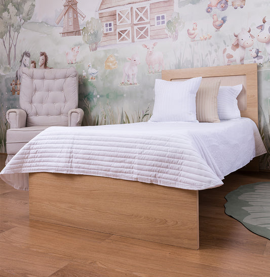 Kit Colcha Solteiro Listra Branco - 2 Peças