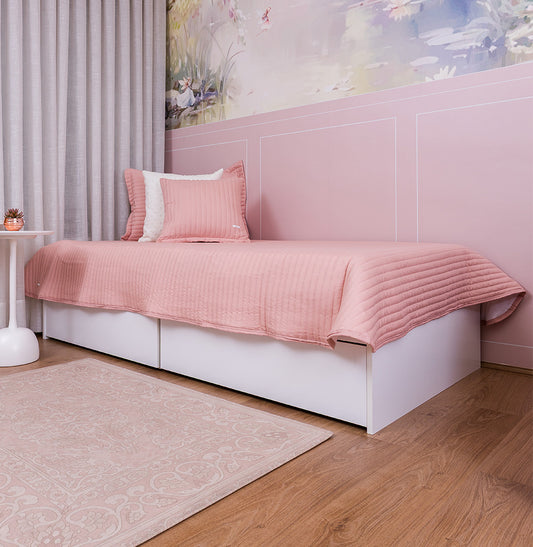 Kit Colcha Solteiro Listra Rosa Chá - 2 Peças