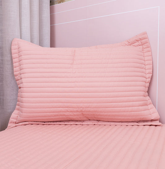 Kit Colcha Solteiro Listra Rosa Chá - 2 Peças