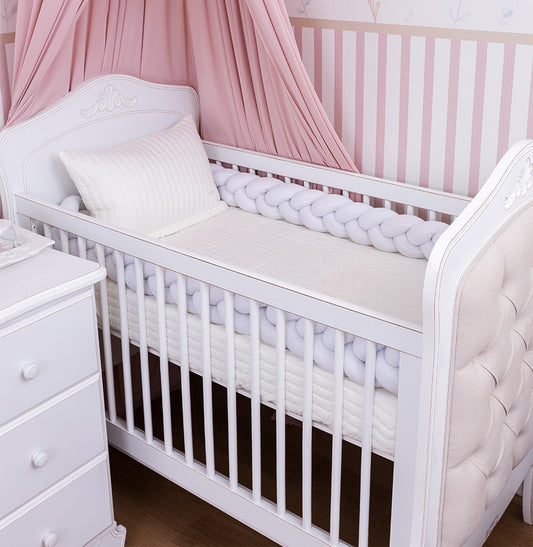 Colcha com Elástico para Berço Listra - Cru