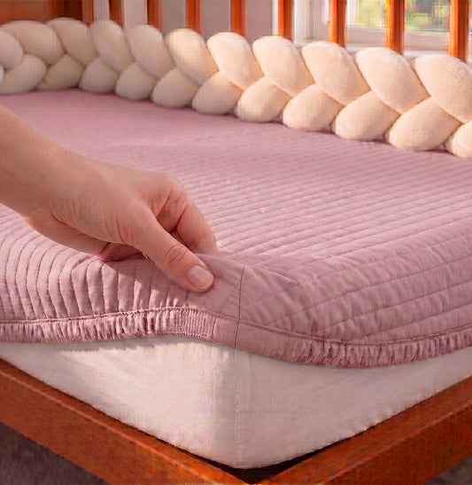Colcha com Elástico para Berço Listra - Rosa Chá