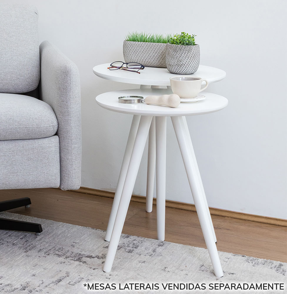 Mesa Lateral Tria com Pé Branco - Branco