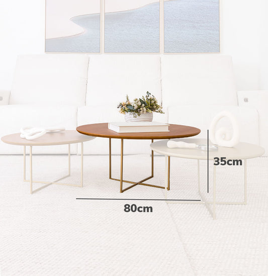 Conjunto com 3 Mesas de Centro Prisma com Base Champagne - Cinamomo