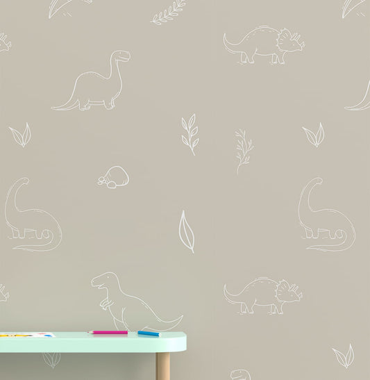 Papel de Parede Infantil Dino em Linhas - Bege