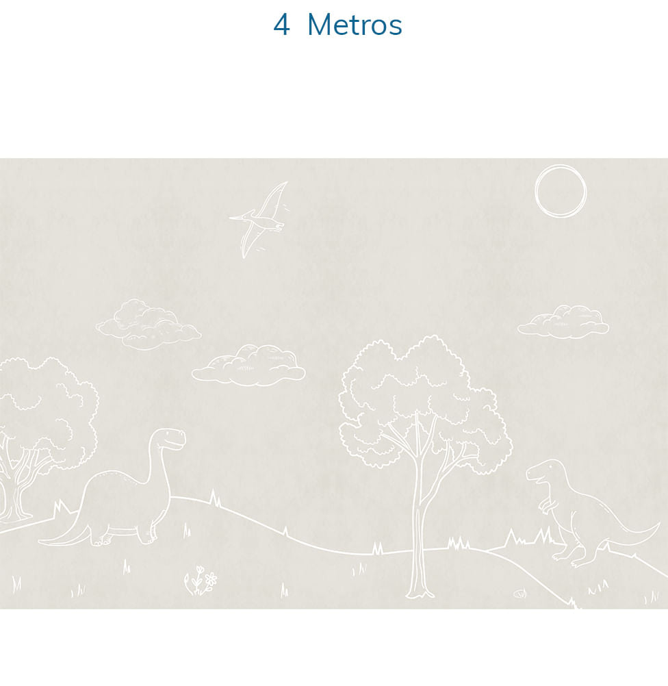 Papel de Parede Infantil Dino em Linhas Bege - Mural