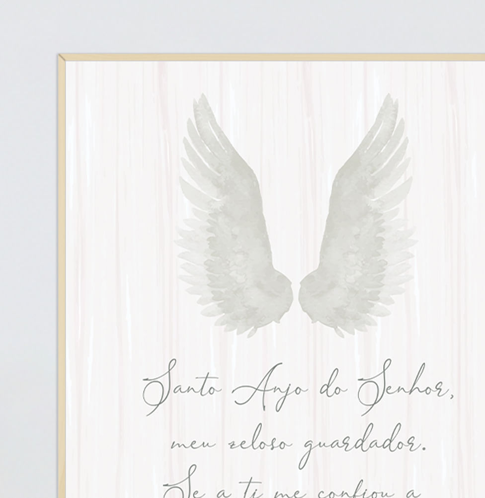 Conjunto com 2 Quadros Oração Santo Anjo e Inicial Personalizada Rose Moldura Filete Pinus - Vertical