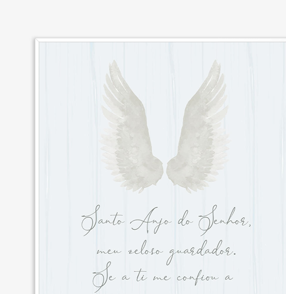 Conjunto com 2 Quadros Nossa Senhora e Oração Azul Moldura Filete Branca - Vertical