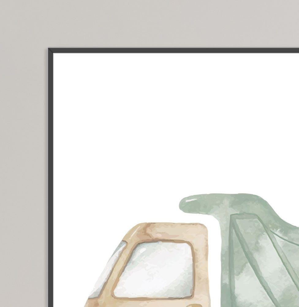 Conjunto com 3 Quadros Carros Aquarela Colors Moldura Filete Preta