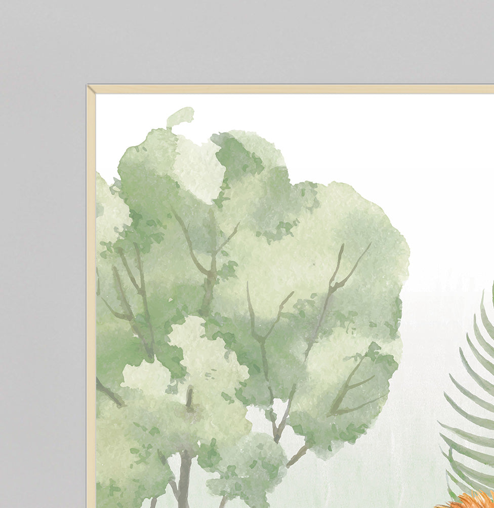 Conjunto com 4 Quadros Animais Safari Verde Moldura Filete Pinus